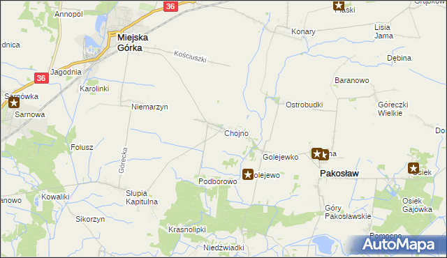 mapa Chojno gmina Pakosław, Chojno gmina Pakosław na mapie Targeo