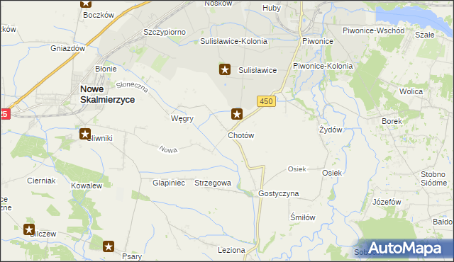 mapa Chotów gmina Nowe Skalmierzyce, Chotów gmina Nowe Skalmierzyce na mapie Targeo