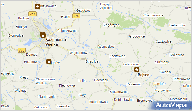 mapa Cło gmina Kazimierza Wielka, Cło gmina Kazimierza Wielka na mapie Targeo