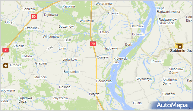 mapa Coniew, Coniew na mapie Targeo