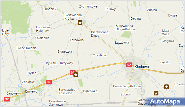 mapa Cząstków gmina Kłodawa, Cząstków gmina Kłodawa na mapie Targeo