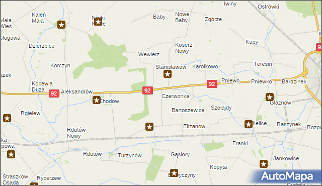 mapa Czerwonka gmina Chodów, Czerwonka gmina Chodów na mapie Targeo