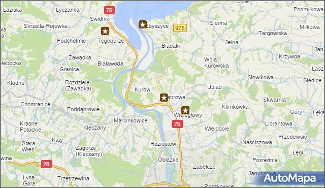 mapa Dąbrowa gmina Chełmiec, Dąbrowa gmina Chełmiec na mapie Targeo