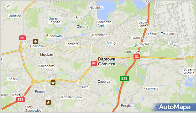 mapa Dąbrowa Górnicza, Dąbrowa Górnicza na mapie Targeo