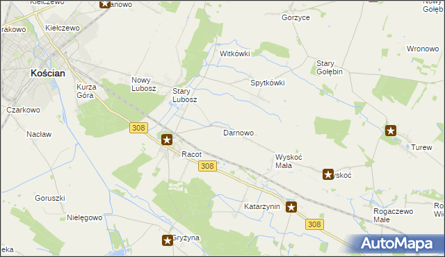 mapa Darnowo gmina Kościan, Darnowo gmina Kościan na mapie Targeo