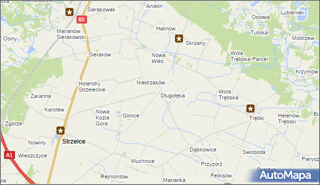 mapa Długołęka gmina Strzelce, Długołęka gmina Strzelce na mapie Targeo