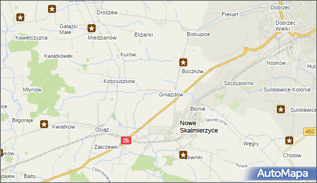 mapa Gniazdów gmina Nowe Skalmierzyce, Gniazdów gmina Nowe Skalmierzyce na mapie Targeo