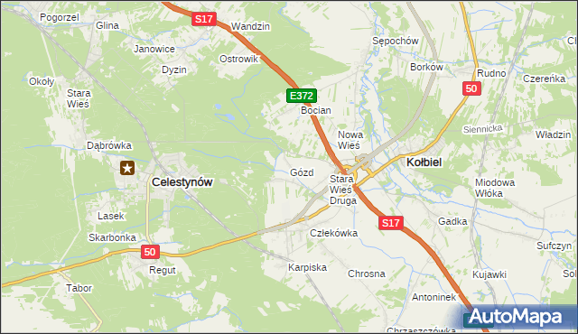 mapa Gózd gmina Kołbiel, Gózd gmina Kołbiel na mapie Targeo