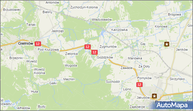 mapa Goździków gmina Gielniów, Goździków gmina Gielniów na mapie Targeo