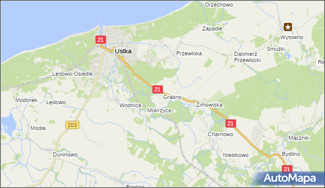 mapa Grabno gmina Ustka, Grabno gmina Ustka na mapie Targeo