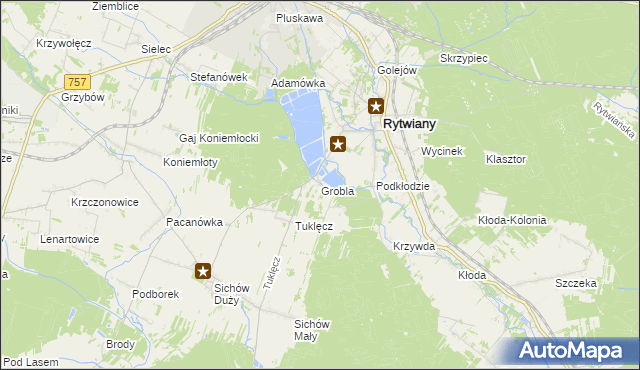 mapa Grobla gmina Rytwiany, Grobla gmina Rytwiany na mapie Targeo