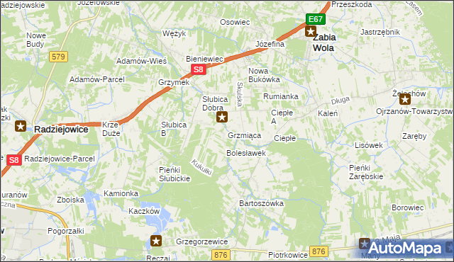 mapa Grzmiąca gmina Żabia Wola, Grzmiąca gmina Żabia Wola na mapie Targeo
