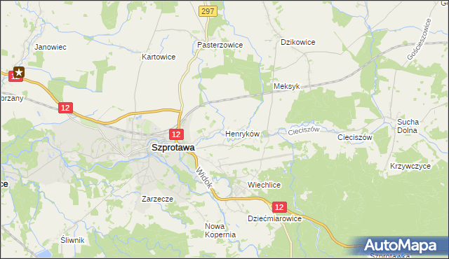 mapa Henryków gmina Szprotawa, Henryków gmina Szprotawa na mapie Targeo