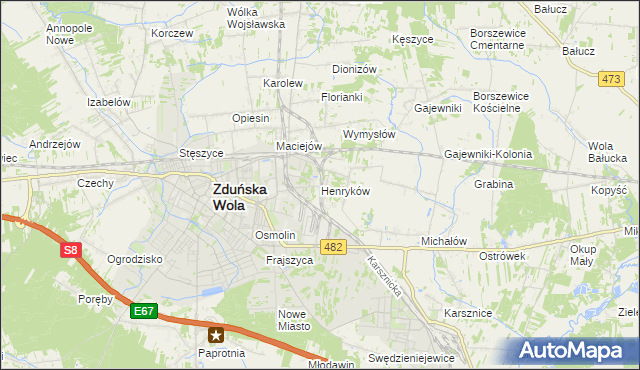 mapa Henryków gmina Zduńska Wola, Henryków gmina Zduńska Wola na mapie Targeo