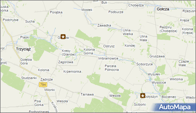 mapa Imbramowice gmina Trzyciąż, Imbramowice gmina Trzyciąż na mapie Targeo