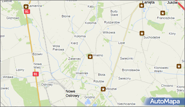 mapa Imielno gmina Nowe Ostrowy, Imielno gmina Nowe Ostrowy na mapie Targeo