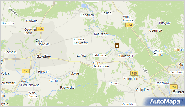 mapa Jabłonica gmina Szydłów, Jabłonica gmina Szydłów na mapie Targeo