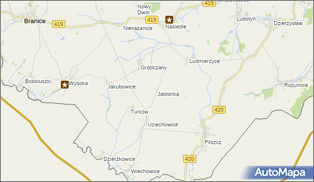 mapa Jabłonka gmina Branice, Jabłonka gmina Branice na mapie Targeo