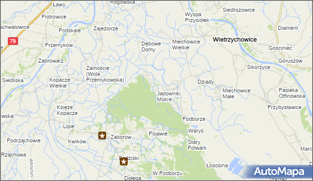 mapa Jadowniki Mokre gmina Wietrzychowice, Jadowniki Mokre gmina Wietrzychowice na mapie Targeo