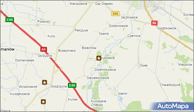 mapa Jakubowice gmina Oława, Jakubowice gmina Oława na mapie Targeo