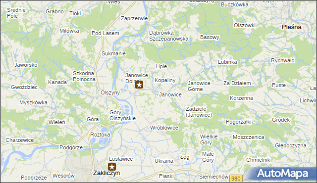 mapa Janowice gmina Pleśna, Janowice gmina Pleśna na mapie Targeo