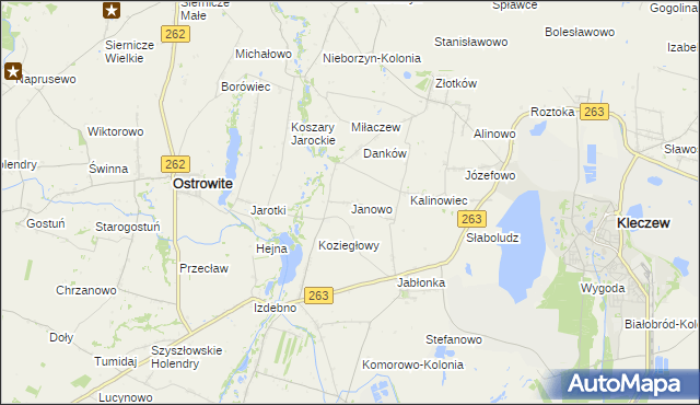 mapa Janowo gmina Kleczew, Janowo gmina Kleczew na mapie Targeo