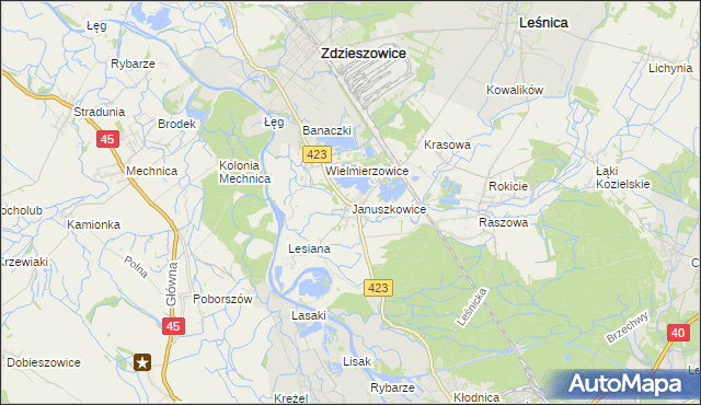 mapa Januszkowice gmina Zdzieszowice, Januszkowice gmina Zdzieszowice na mapie Targeo