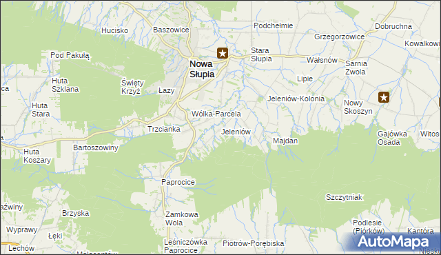 mapa Jeleniów gmina Nowa Słupia, Jeleniów gmina Nowa Słupia na mapie Targeo