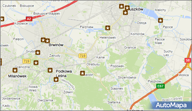 mapa Kanie gmina Brwinów, Kanie gmina Brwinów na mapie Targeo
