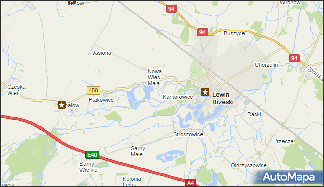 mapa Kantorowice gmina Lewin Brzeski, Kantorowice gmina Lewin Brzeski na mapie Targeo