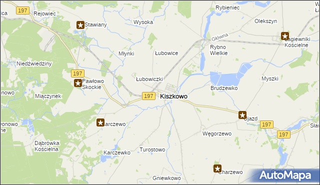 mapa Kiszkowo powiat gnieźnieński, Kiszkowo powiat gnieźnieński na mapie Targeo