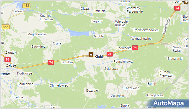 mapa Kluki powiat bełchatowski, Kluki powiat bełchatowski na mapie Targeo