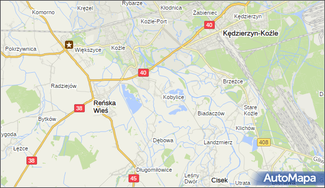 mapa Kobylice gmina Cisek, Kobylice gmina Cisek na mapie Targeo