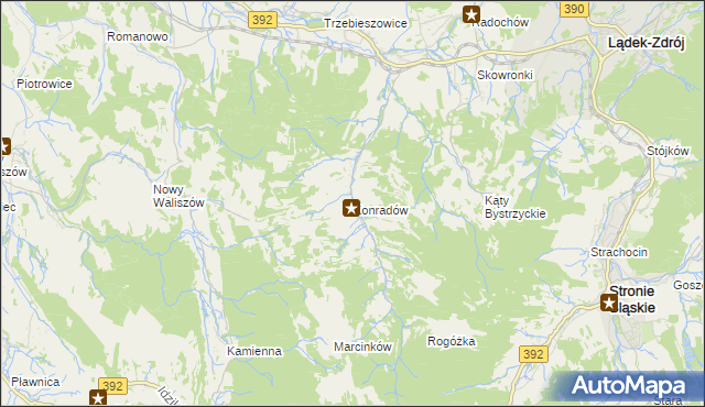 mapa Konradów gmina Lądek-Zdrój, Konradów gmina Lądek-Zdrój na mapie Targeo