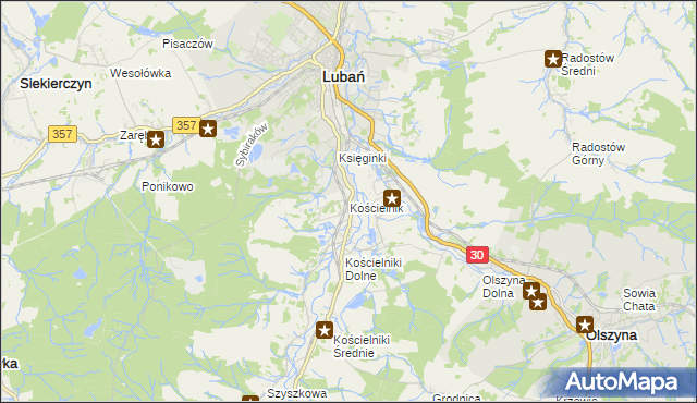 mapa Kościelnik gmina Lubań, Kościelnik gmina Lubań na mapie Targeo