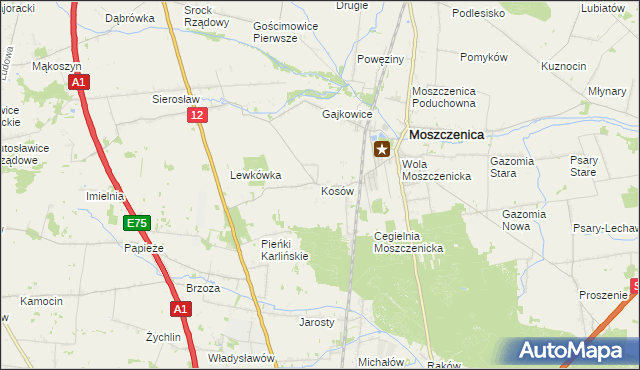 mapa Kosów gmina Moszczenica, Kosów gmina Moszczenica na mapie Targeo