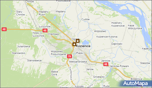 mapa Kozienice, Kozienice na mapie Targeo