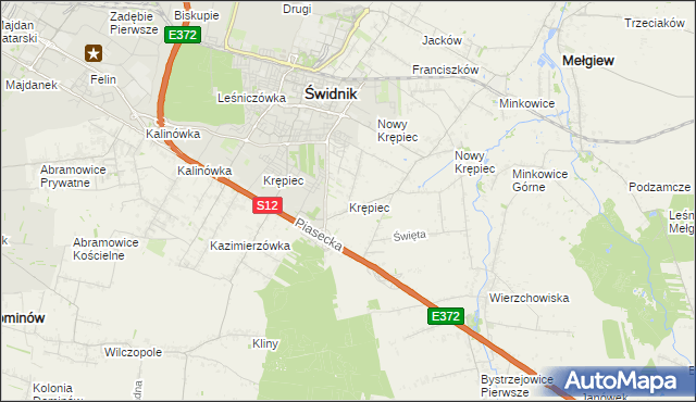 mapa Krępiec gmina Mełgiew, Krępiec gmina Mełgiew na mapie Targeo