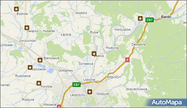 mapa Ławica gmina Kłodzko, Ławica gmina Kłodzko na mapie Targeo
