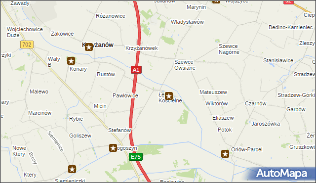 mapa Łęki Kościelne, Łęki Kościelne na mapie Targeo