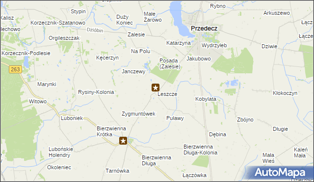 mapa Leszcze gmina Kłodawa, Leszcze gmina Kłodawa na mapie Targeo