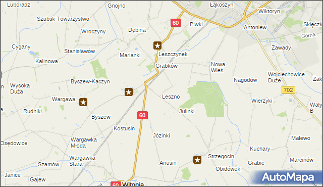 mapa Leszno gmina Kutno, Leszno gmina Kutno na mapie Targeo