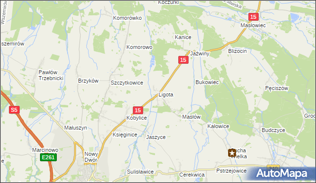 mapa Ligota gmina Trzebnica, Ligota gmina Trzebnica na mapie Targeo