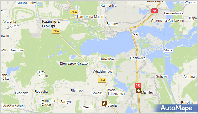 mapa Ludwików gmina Kazimierz Biskupi, Ludwików gmina Kazimierz Biskupi na mapie Targeo