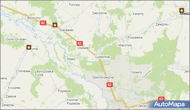 mapa Ludwinów gmina Liw, Ludwinów gmina Liw na mapie Targeo