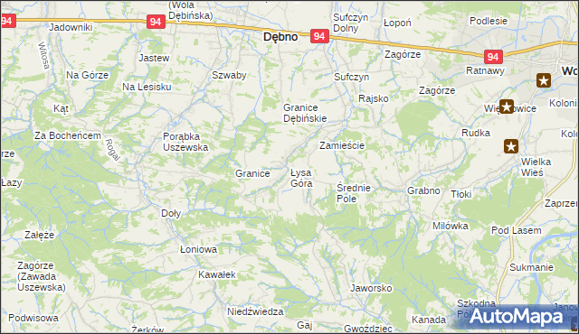mapa Łysa Góra gmina Dębno, Łysa Góra gmina Dębno na mapie Targeo