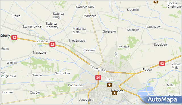 mapa Małszyce gmina Łowicz, Małszyce gmina Łowicz na mapie Targeo