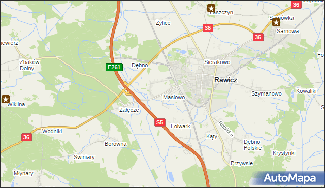 mapa Masłowo gmina Rawicz, Masłowo gmina Rawicz na mapie Targeo