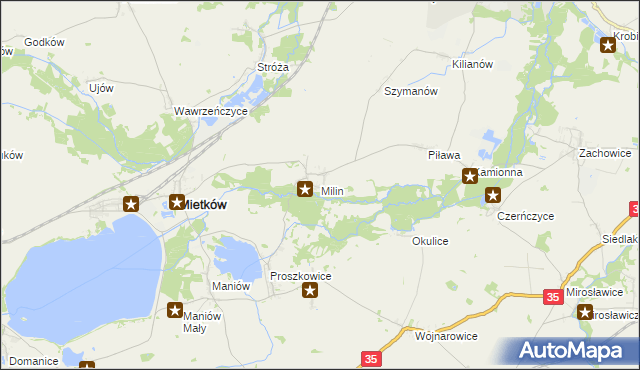 mapa Milin gmina Mietków, Milin gmina Mietków na mapie Targeo