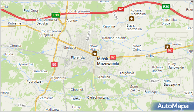 mapa Mińsk Mazowiecki, Mińsk Mazowiecki na mapie Targeo